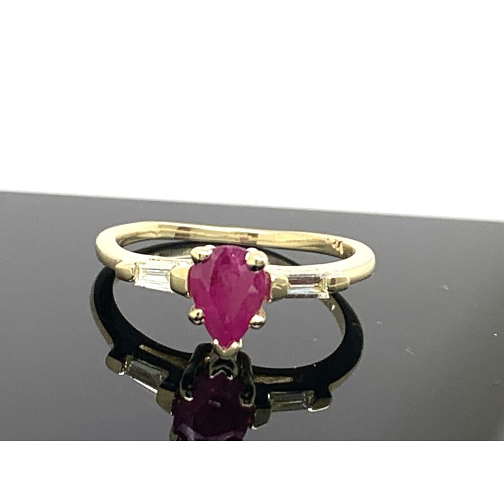 Red Gemstone Diamond Cocktail Ring 14k Yellow Gold Women's Estate Size 6.5